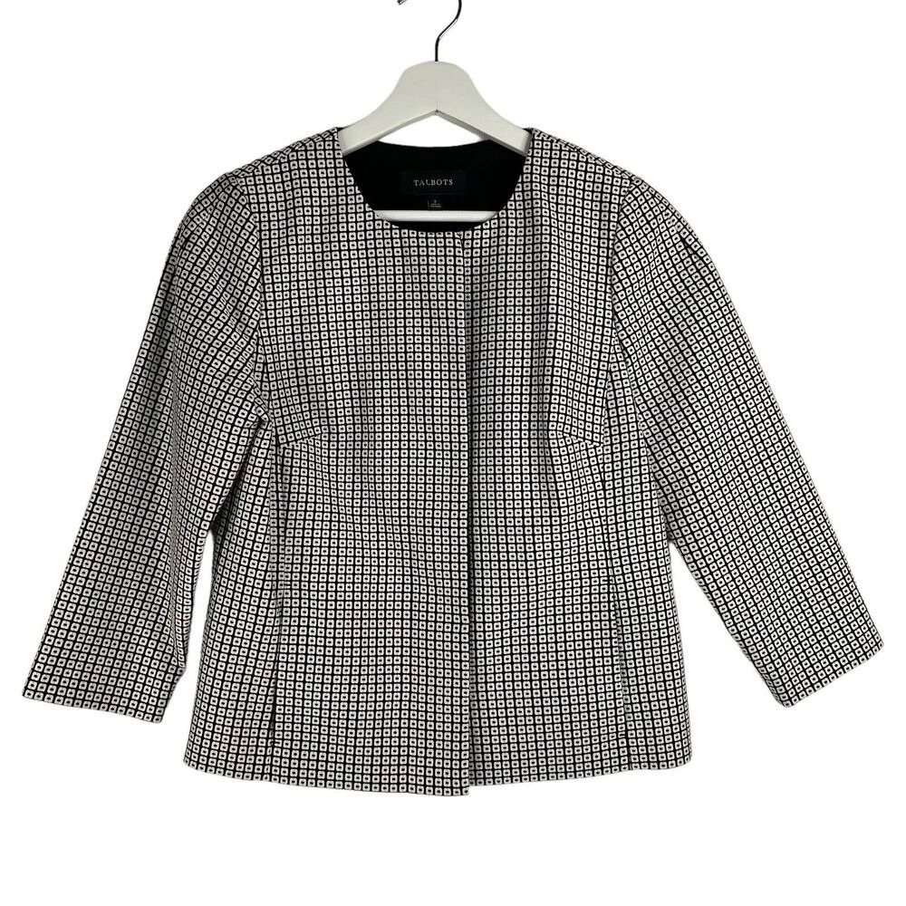Talbots‎ Size 2 Blazer Jacket Black and White 3/4 Sleeved Lined Hidden Buttons